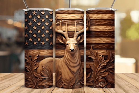 Tumbler - 3D Stag and American Flag 20 oz Skinny