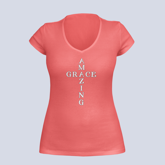 Amazing Grace Cross - Ladies V-Neck
