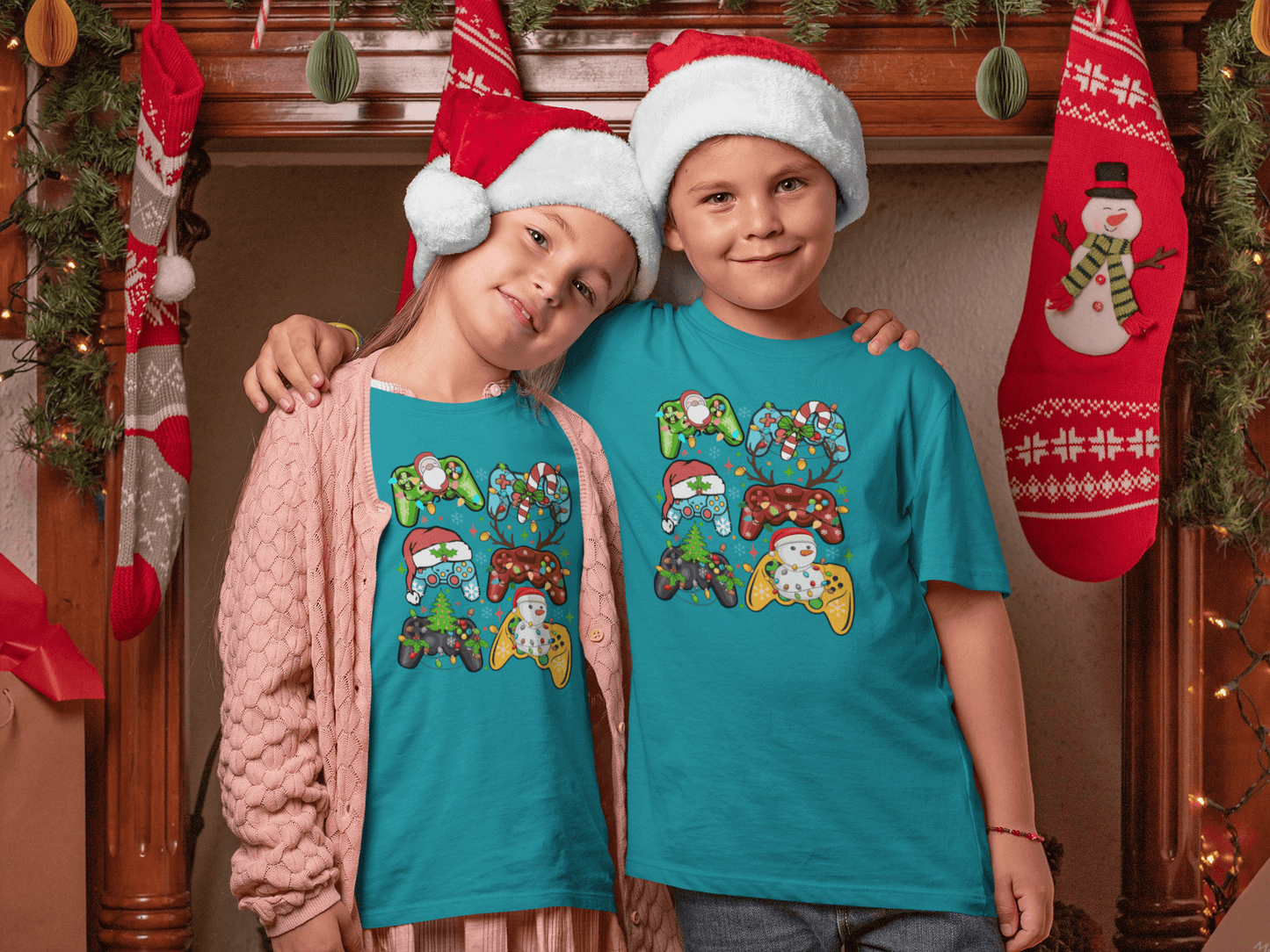 Christmas Game Controllers - Kids T-Shirts