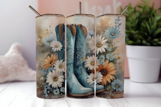 Cowgirl Boots & Flowers - 20 Oz Tumbler
