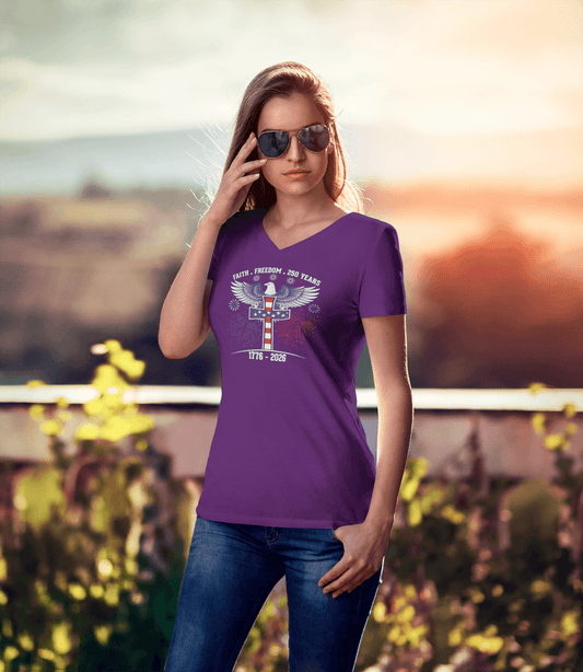 Faith & Freedom: 250 Years Under God - Ladies V-Neck