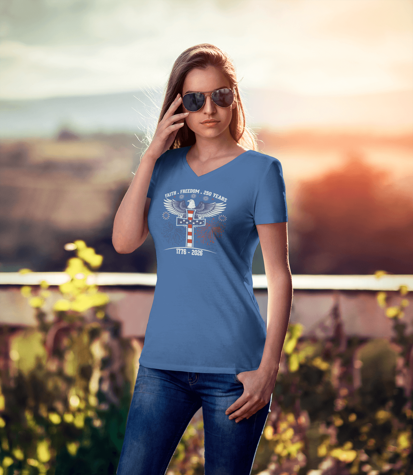 Faith & Freedom: 250 Years Under God - Ladies V-Neck