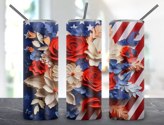 Flags and Flowers 20 Oz Tumbler