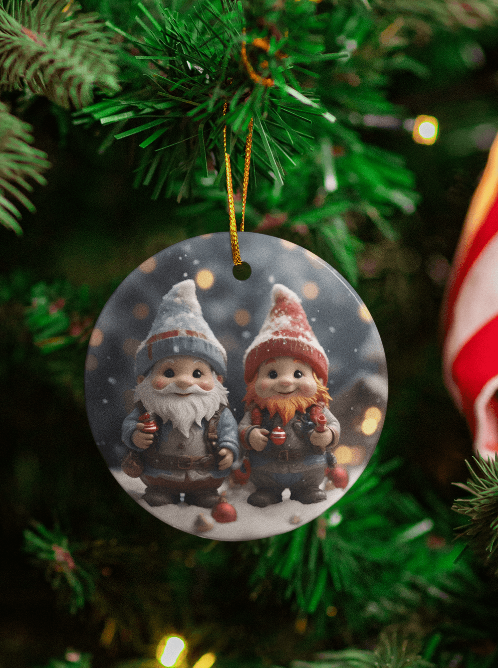 Festive Gnome Friends Ceramic Ornaments (8 designs)