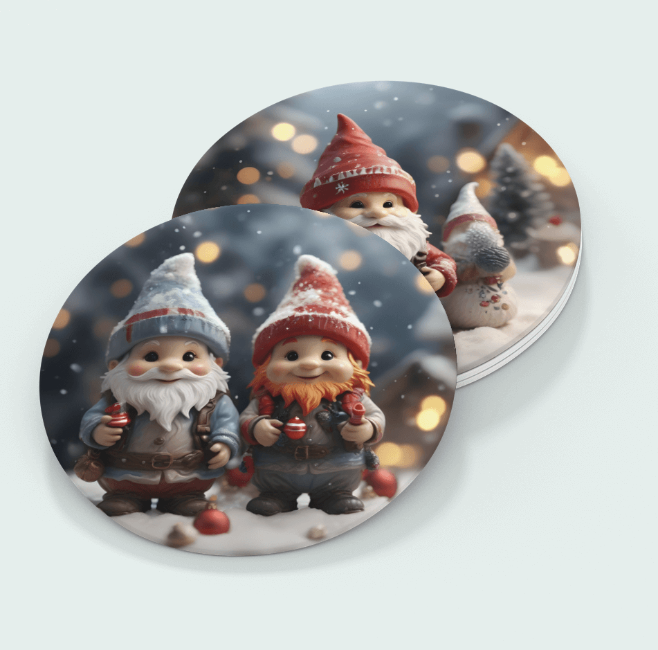 Christmas Gnome Friends (4 Round Coasters)
