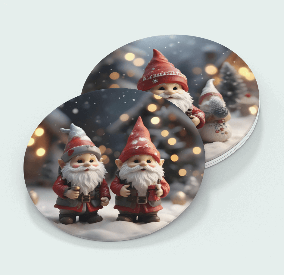 Christmas Gnome Friends (4 Round Coasters)