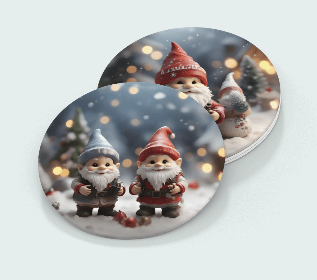 Christmas Gnome Friends (4 Round Coasters)