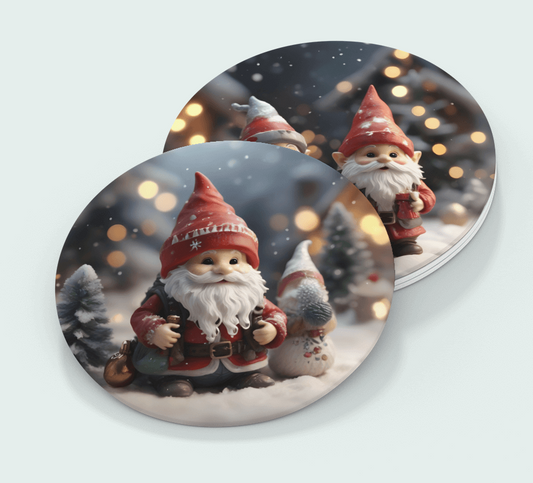 Christmas Gnome Friends (4 Round Coasters)