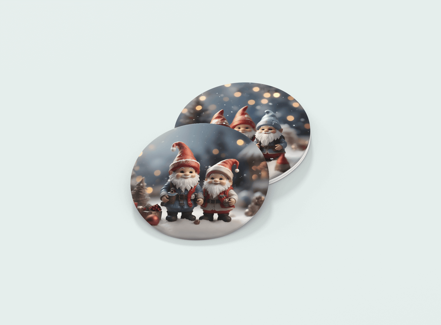 Festive Gnome Friends (4 Round Coasters)