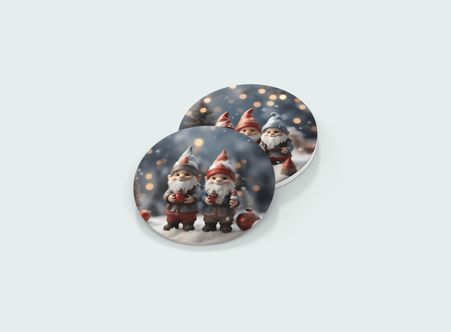 Festive Gnome Friends (4 Round Coasters)