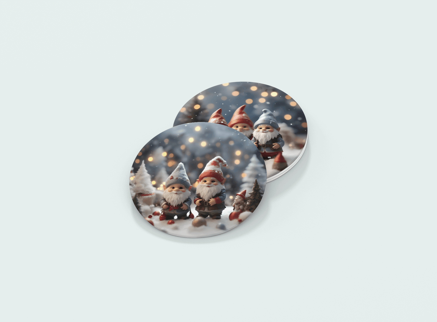 Festive Gnome Friends (4 Round Coasters)