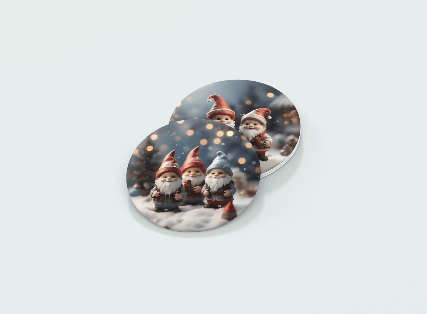 Festive Gnome Friends (4 Round Coasters)