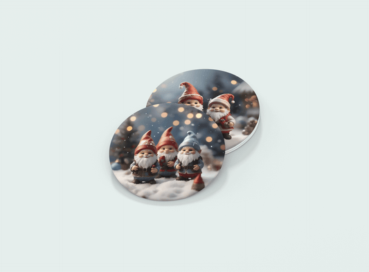 Festive Gnome Friends (4 Round Coasters)