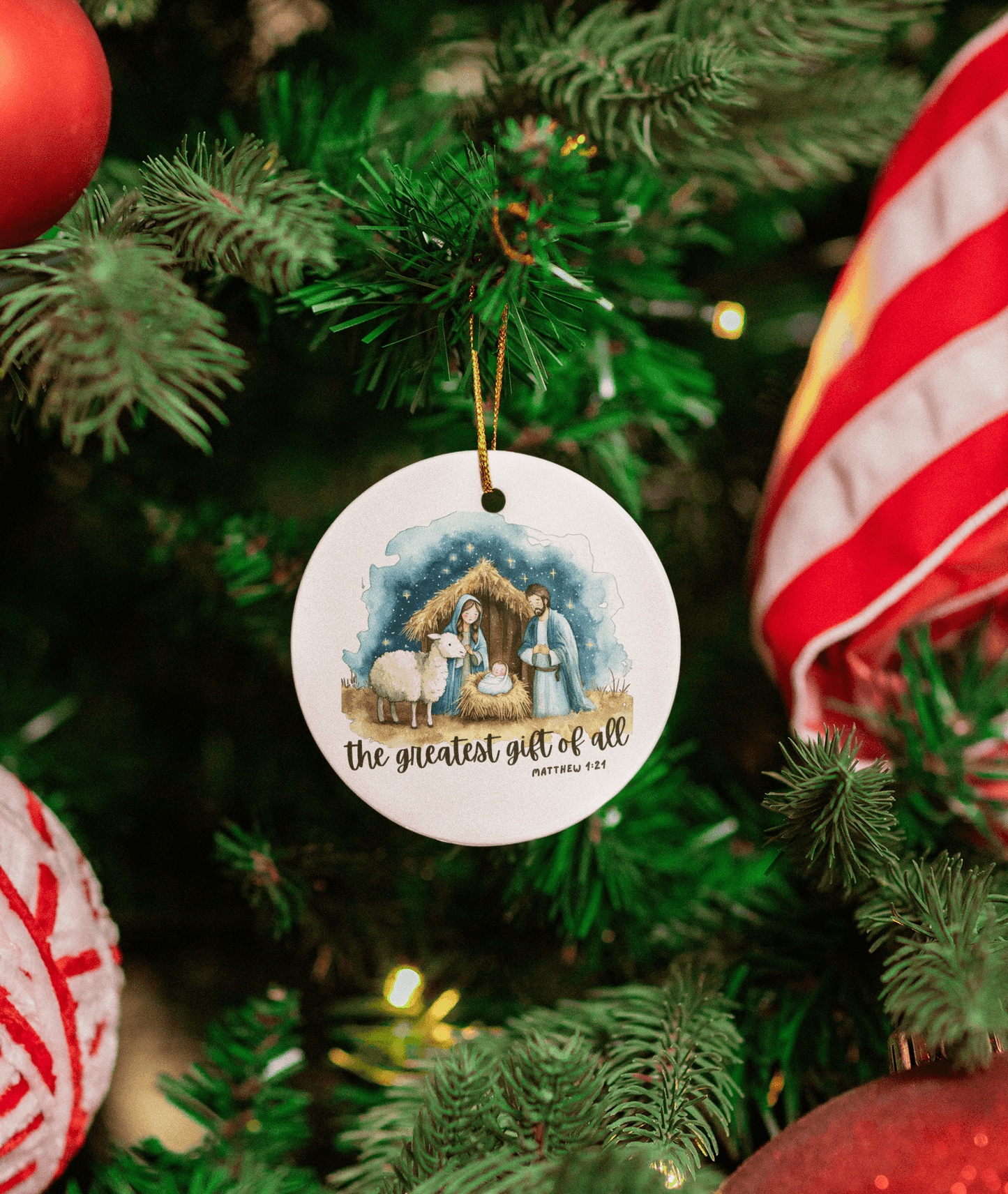Greatest Gift of All – Matthew 1:21 Ceramic Ornament