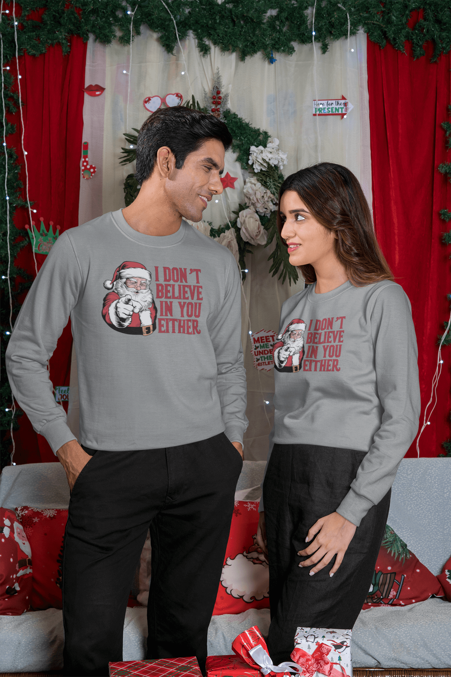 I Don't Believe In You Either Santa Sweatshirt