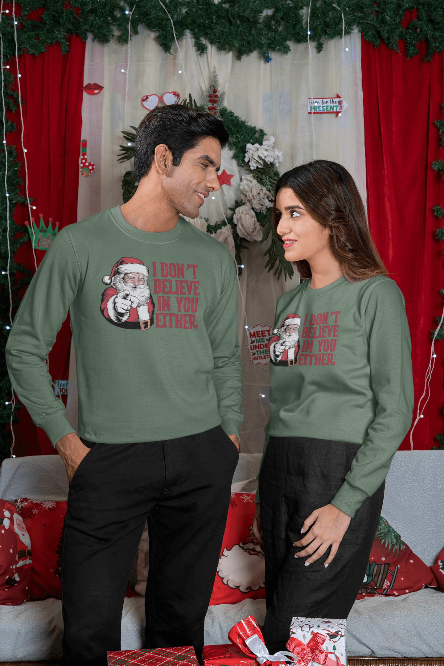 I Don't Believe In You Either Santa Sweatshirt