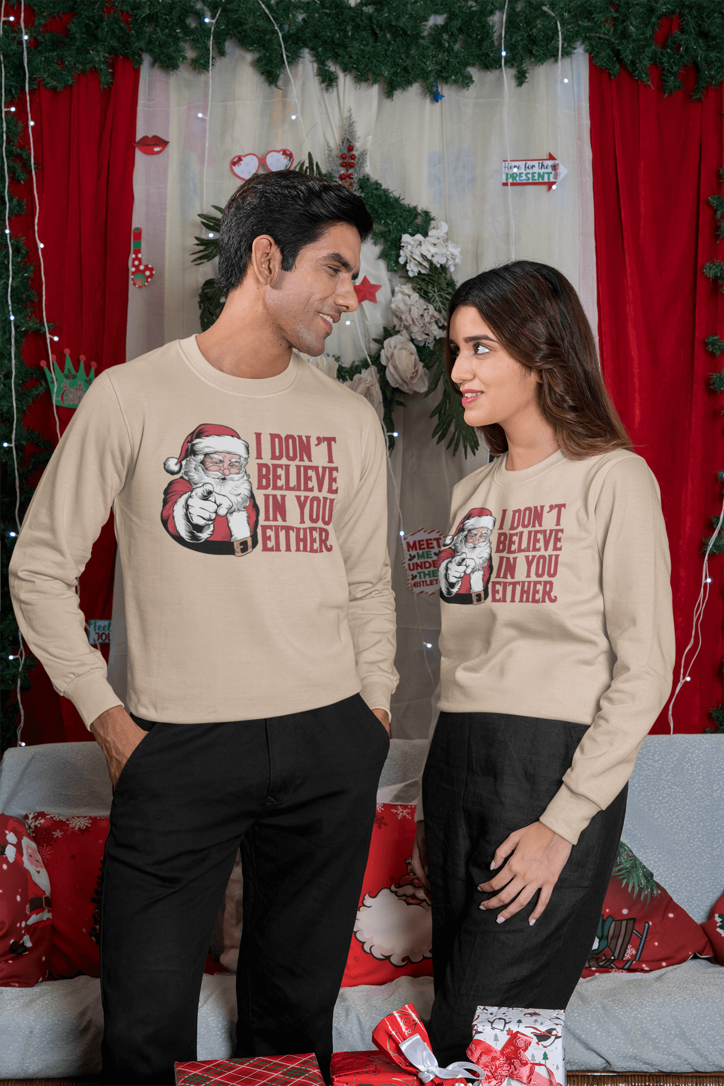 I Don't Believe In You Either Santa Sweatshirt
