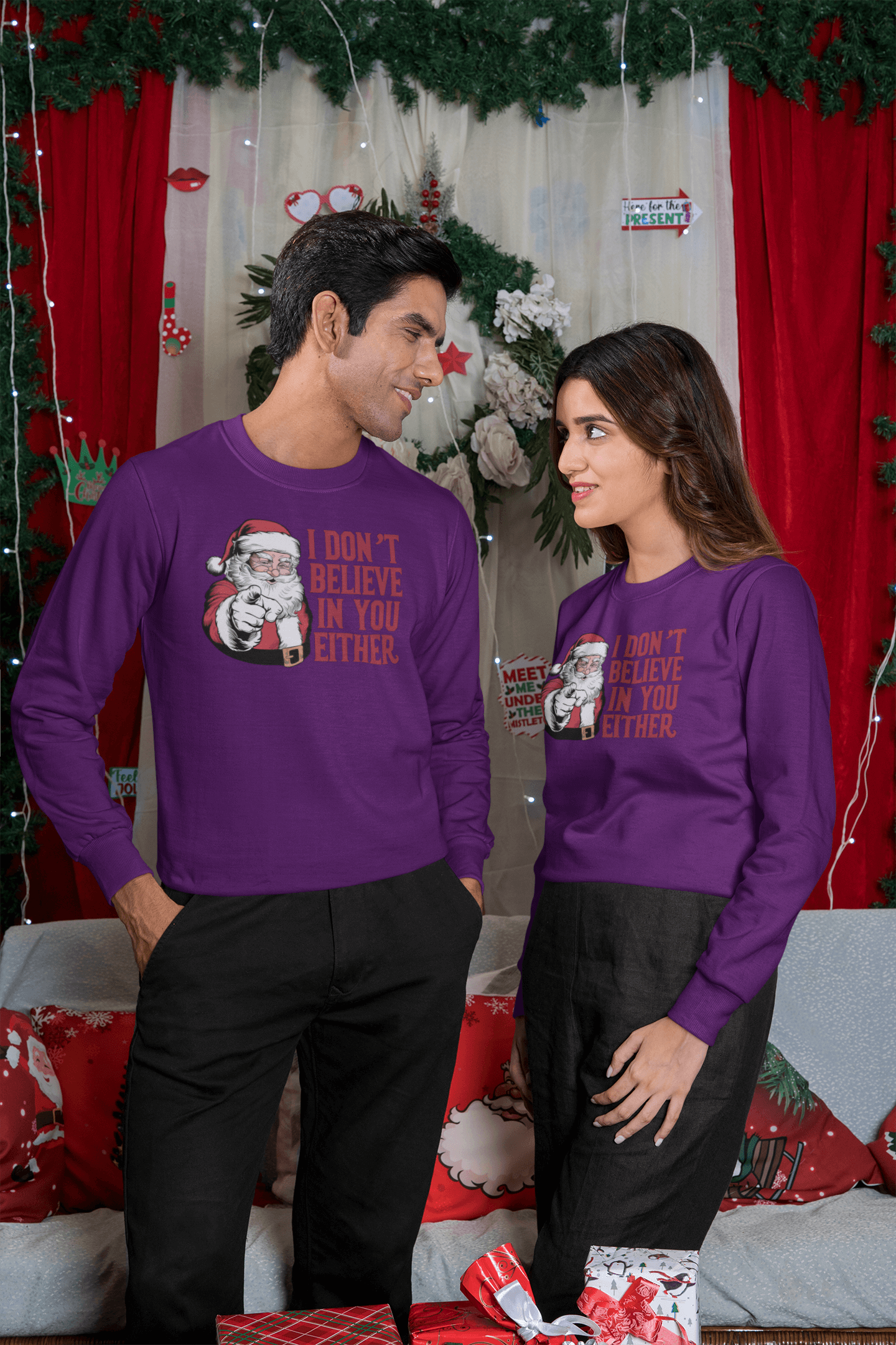 I Don't Believe In You Either Santa Sweatshirt