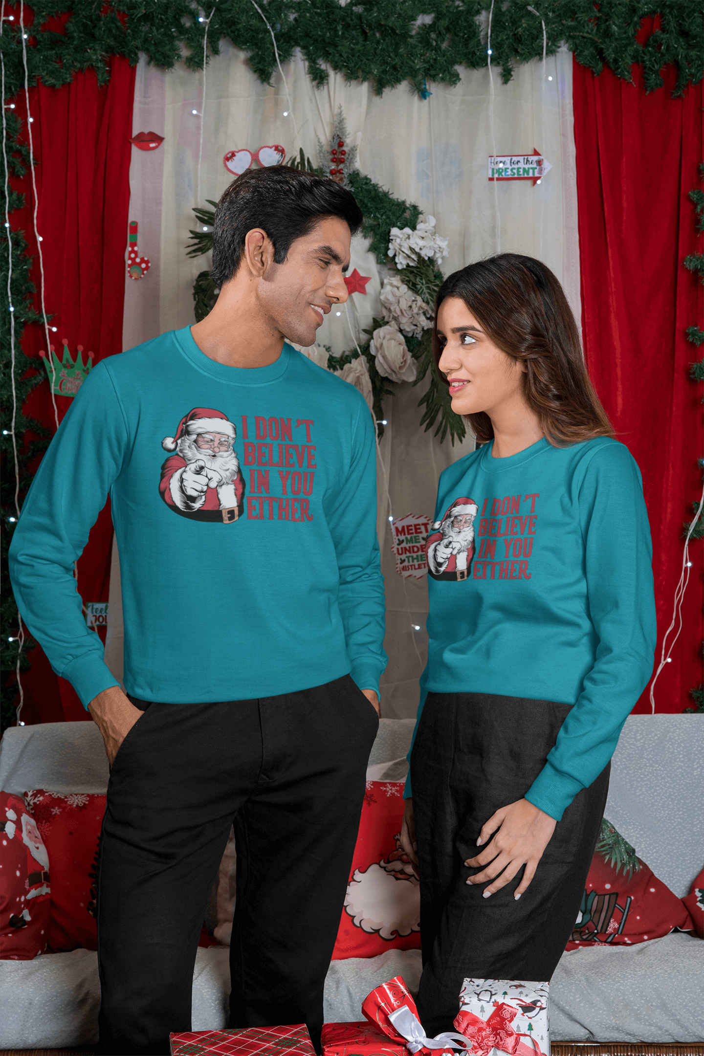 I Don't Believe In You Either Santa Sweatshirt