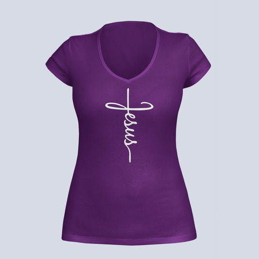 Jesus Cross - T-Shirt - Ladies V-Neck
