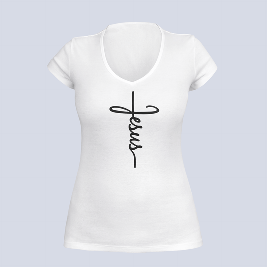 Jesus Cross - T-Shirt - Ladies V-Neck