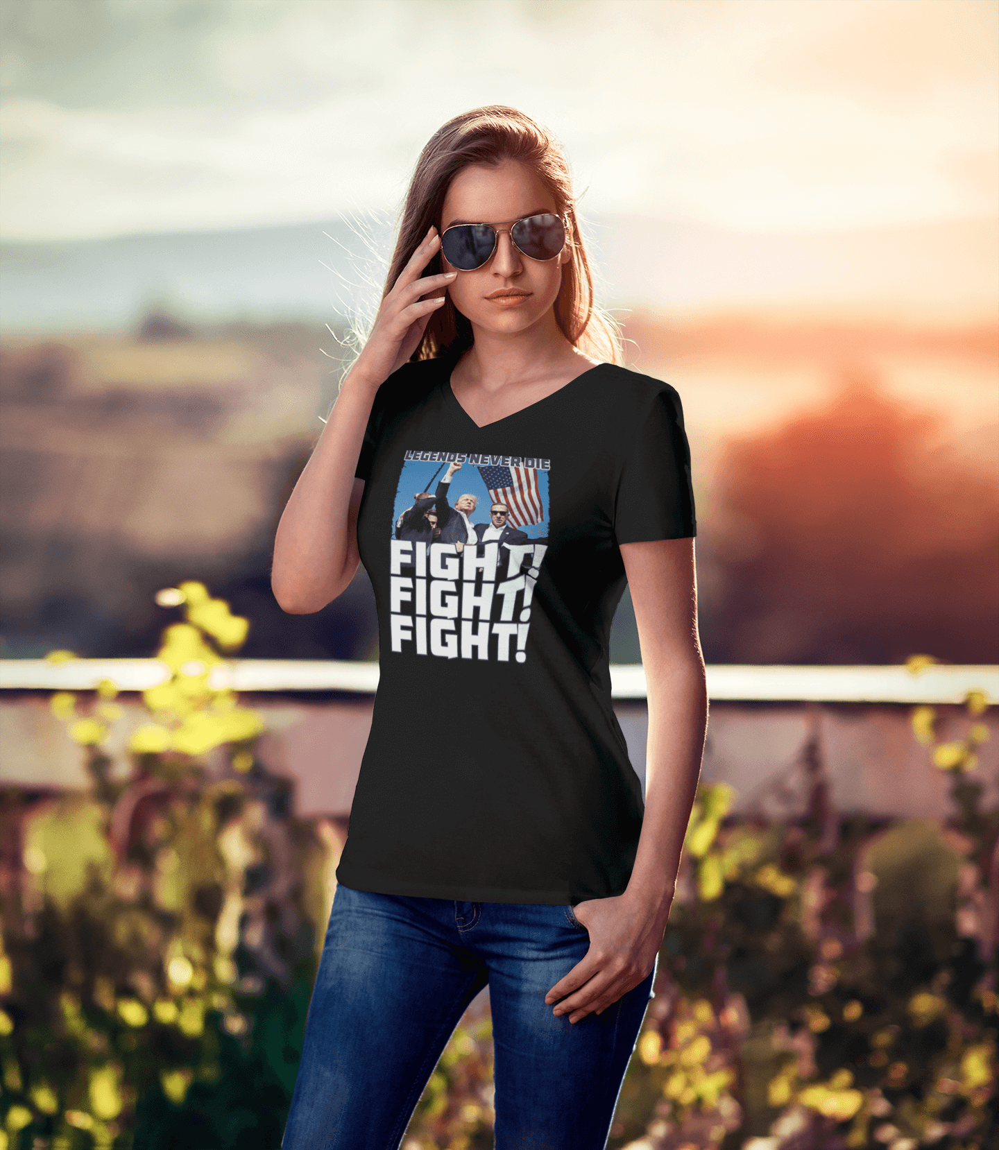 Legends Never Die, FIGHT - Trump Ladies V-Neck