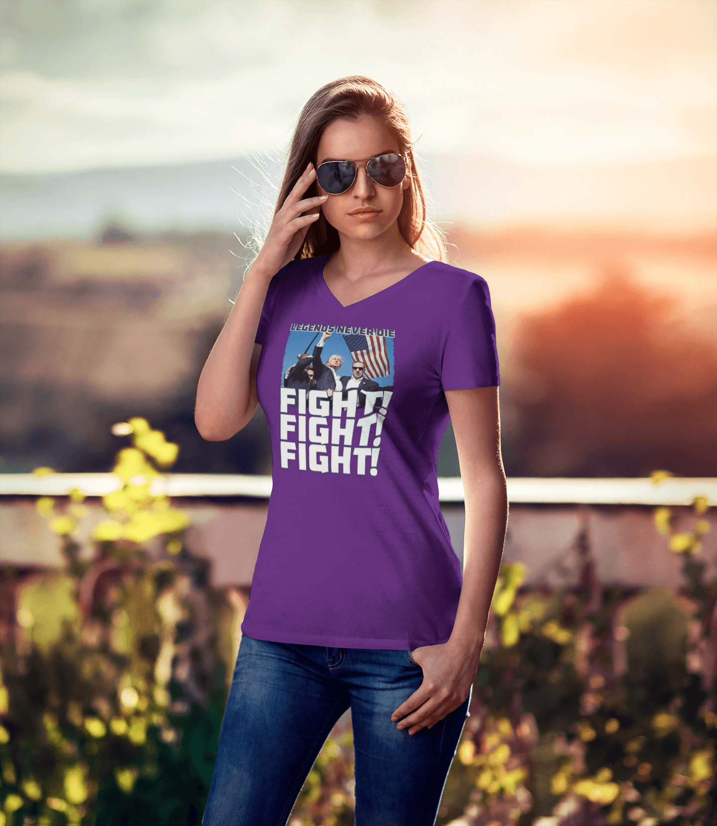 Legends Never Die, FIGHT - Trump Ladies V-Neck