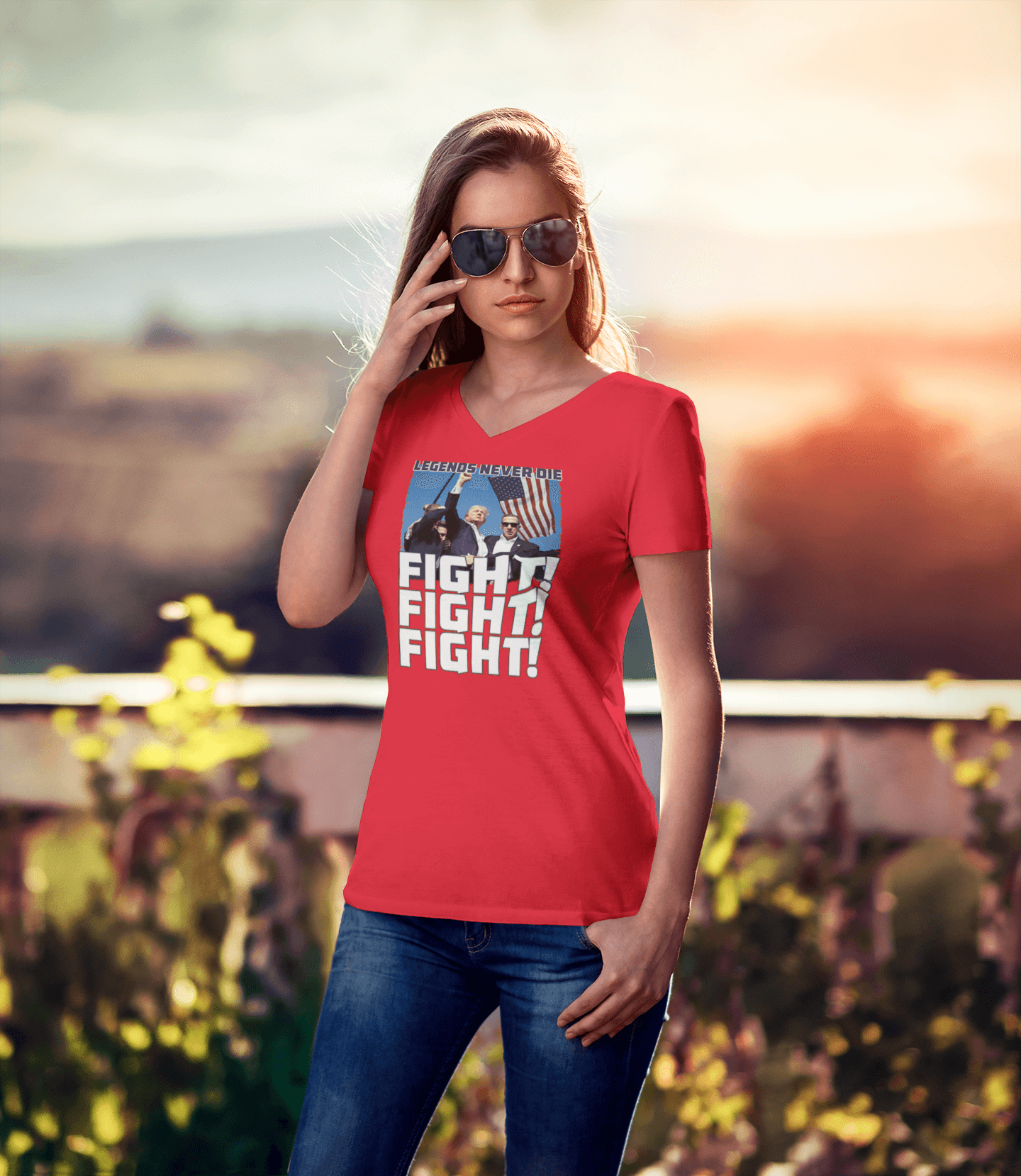 Legends Never Die, FIGHT - Trump Ladies V-Neck
