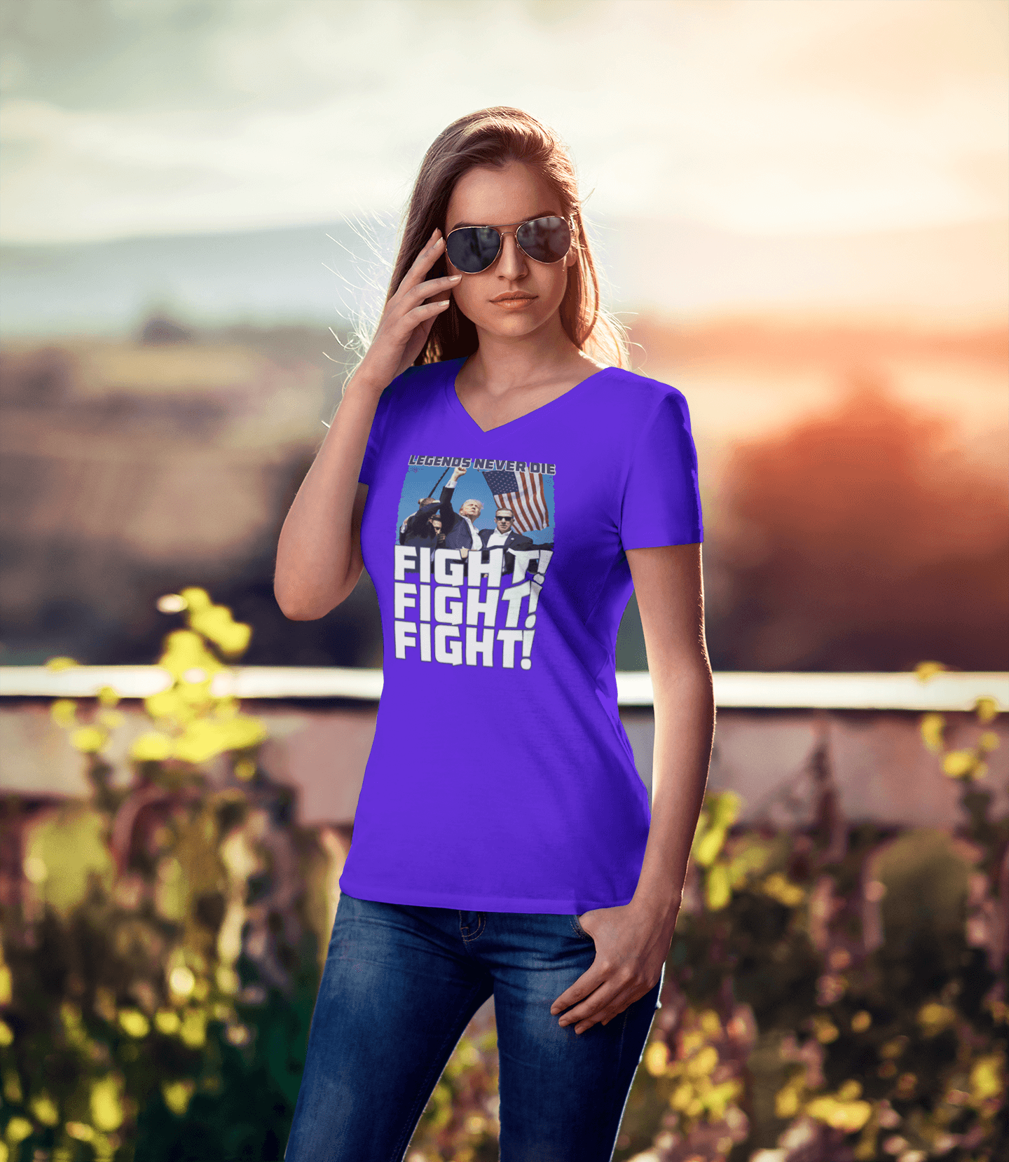 Legends Never Die, FIGHT - Trump Ladies V-Neck