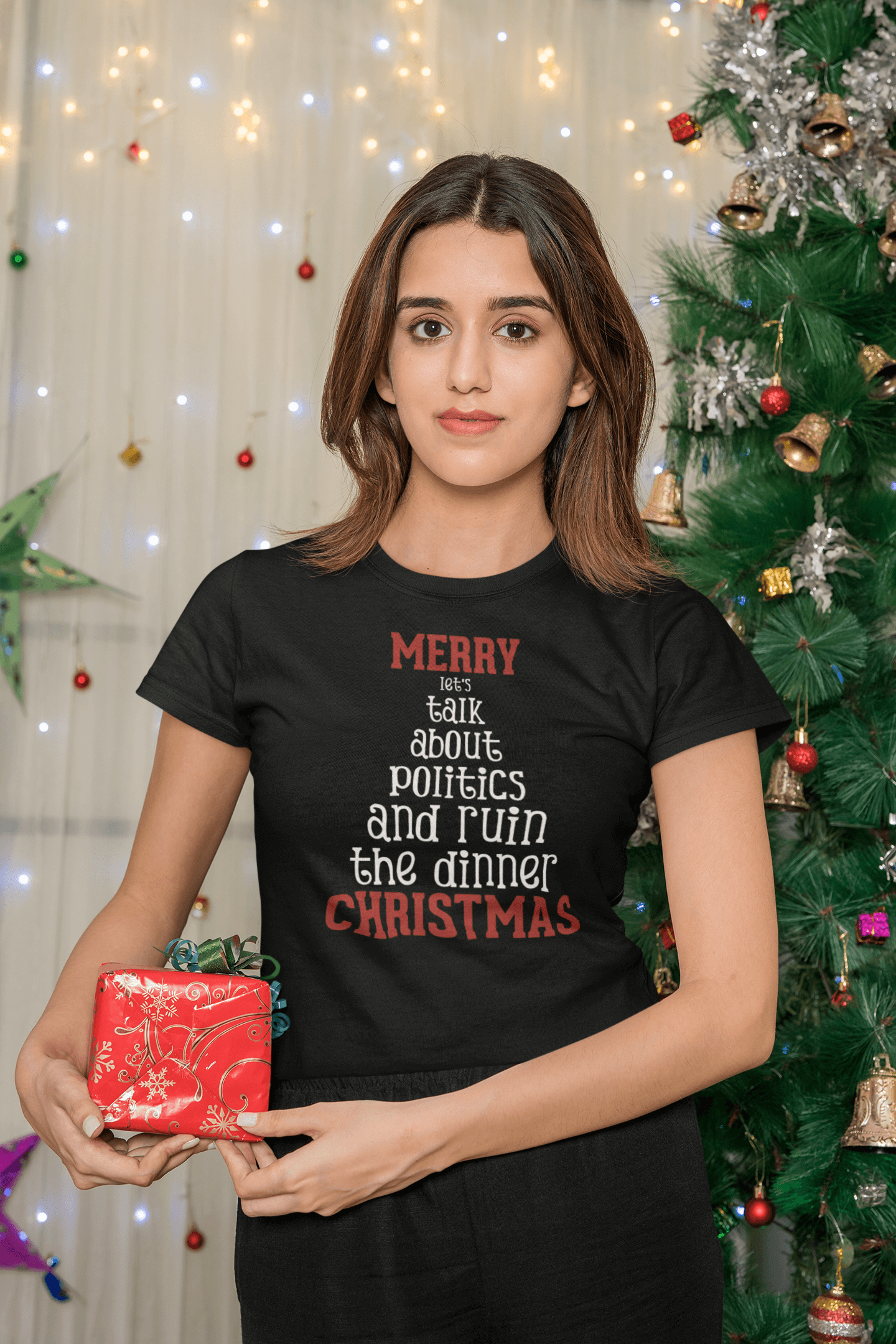 Merry Let's Talk About Politics - Ladies Fitted