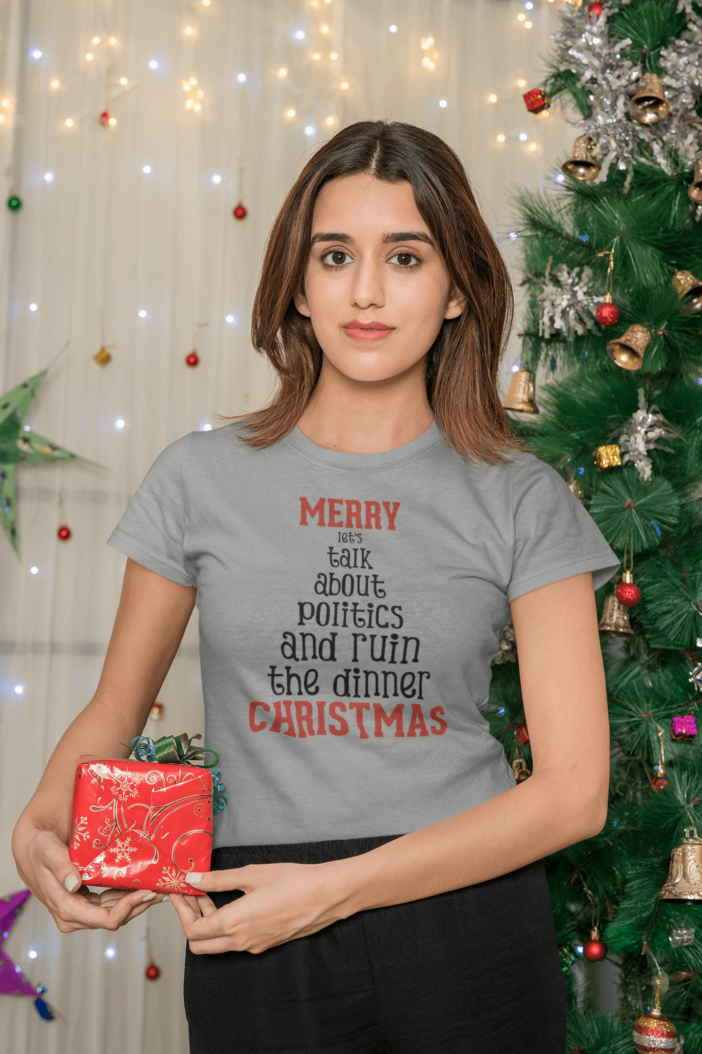 Merry Let's Talk About Politics - Ladies Fitted