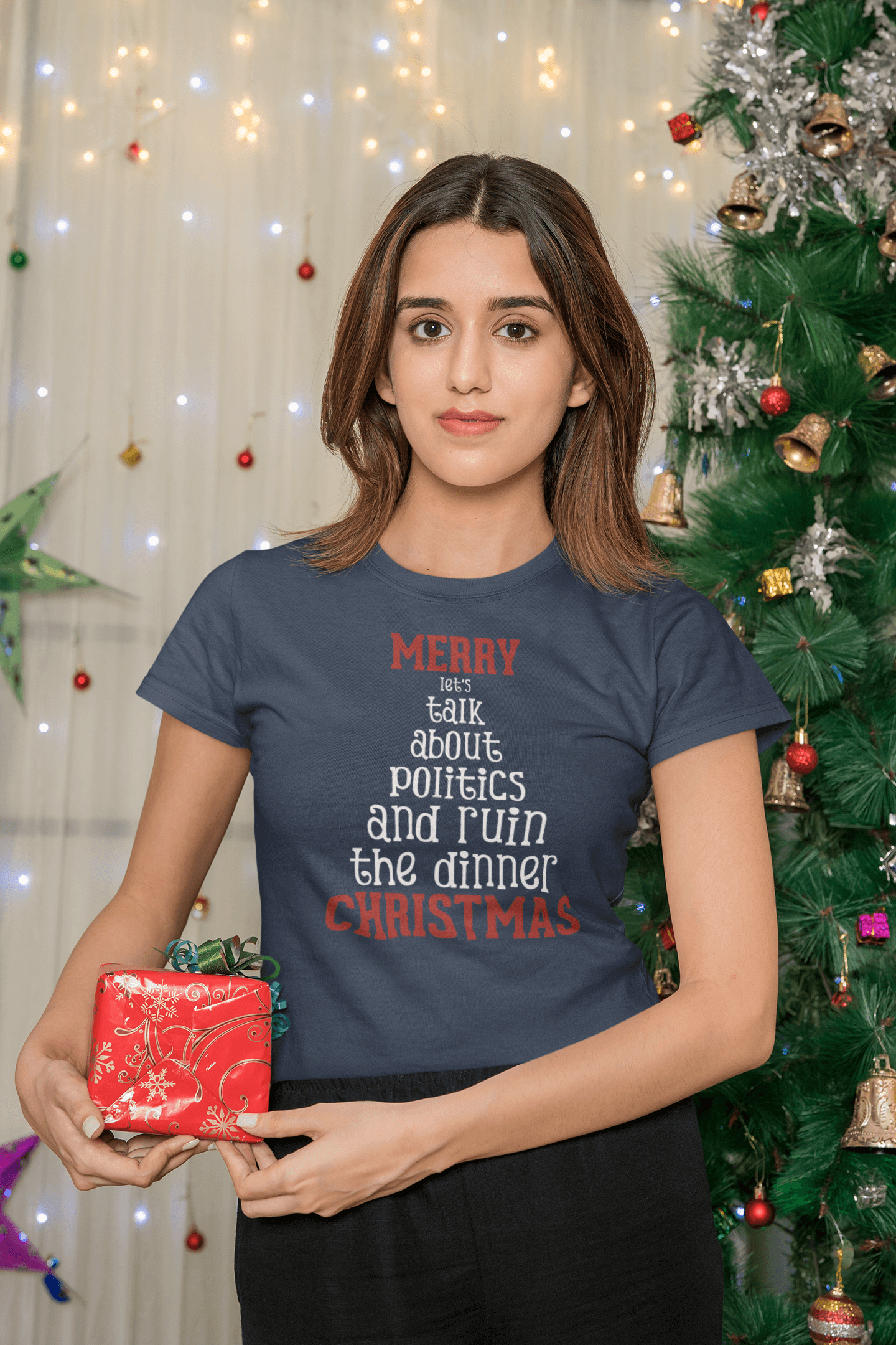 Merry Let's Talk About Politics - Ladies Fitted