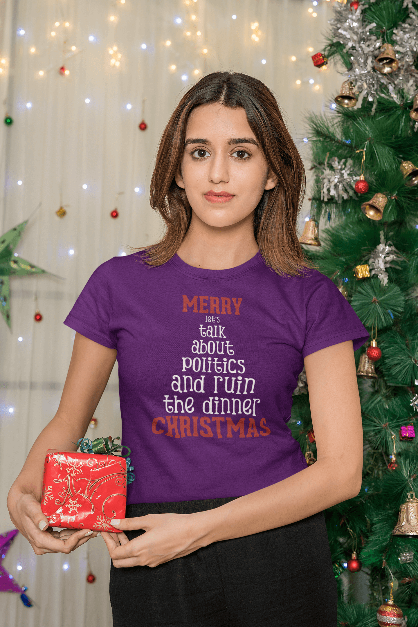 Merry Let's Talk About Politics - Ladies Fitted