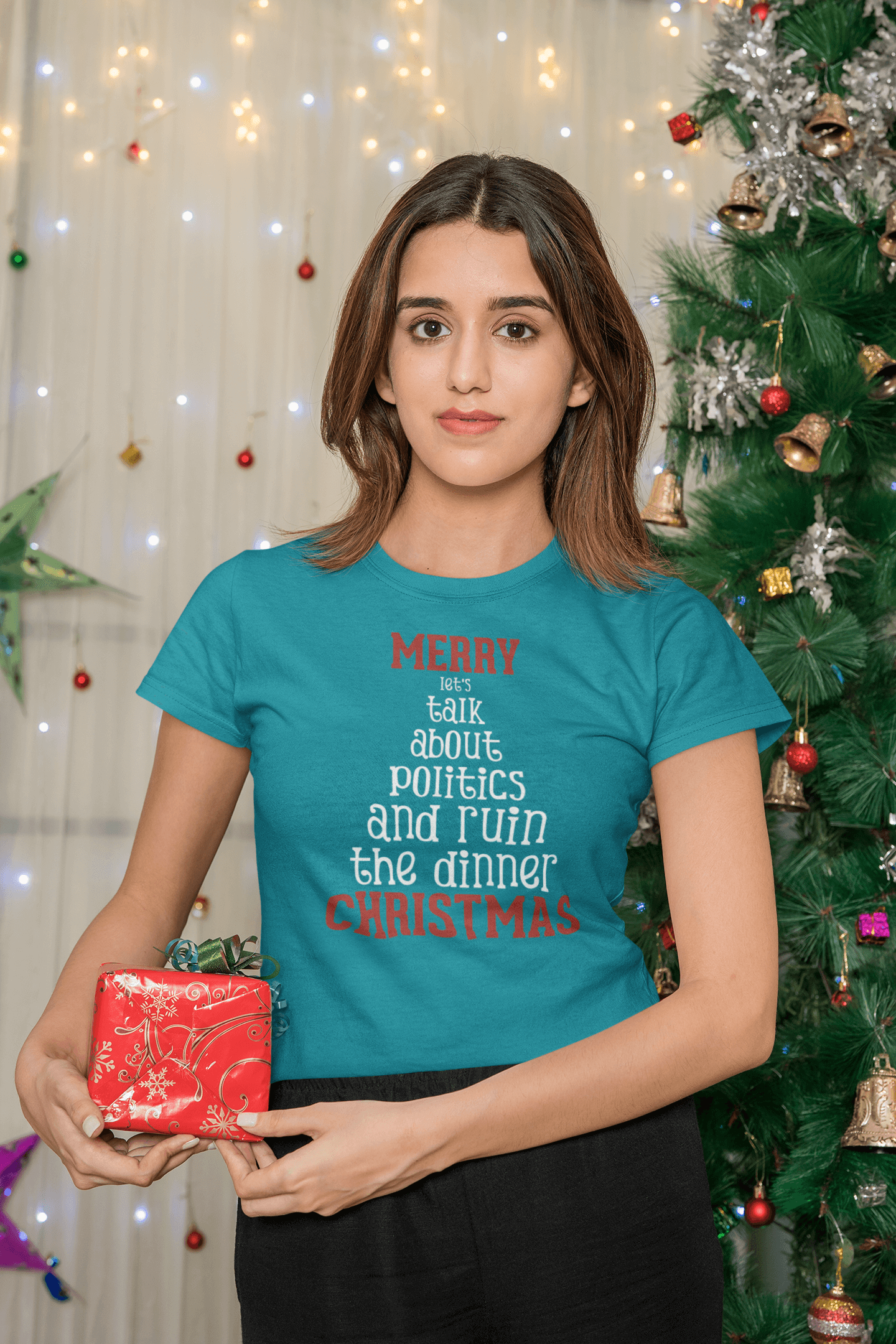Merry Let's Talk About Politics - Ladies Fitted