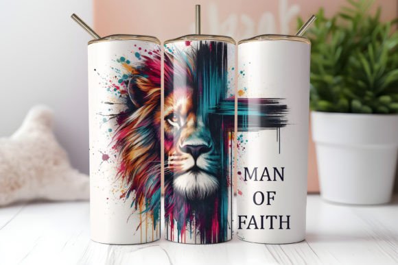 Man of Faith Colorful Lion & Cross  - 20 Oz Tumbler