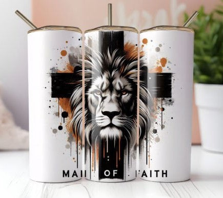 Man of Faith Lion & Cross  - 20 Oz Tumbler