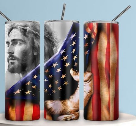 Faith & Country Jesus with American Flag Tumbler