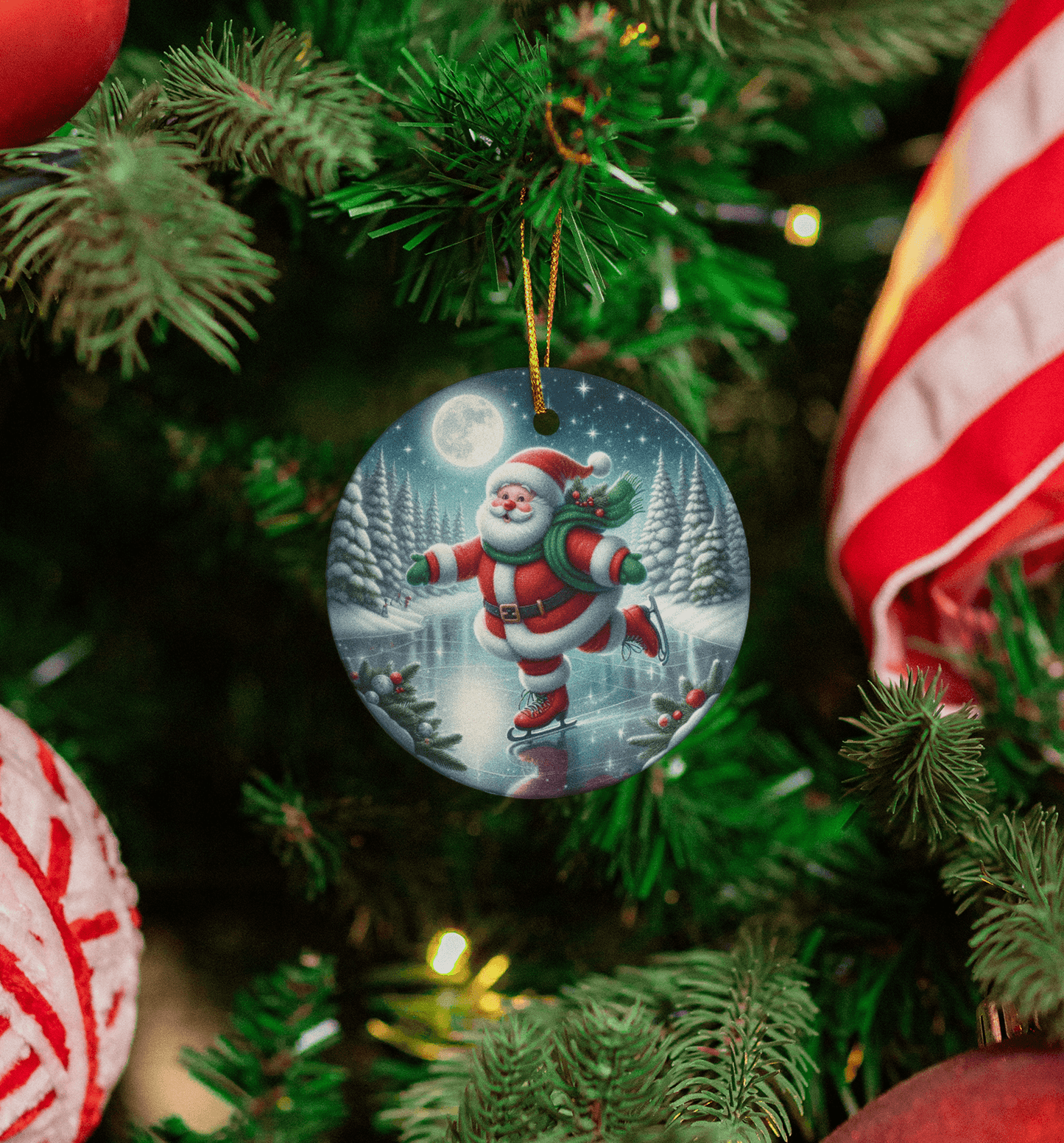 Santa Skating Christmas Ornament