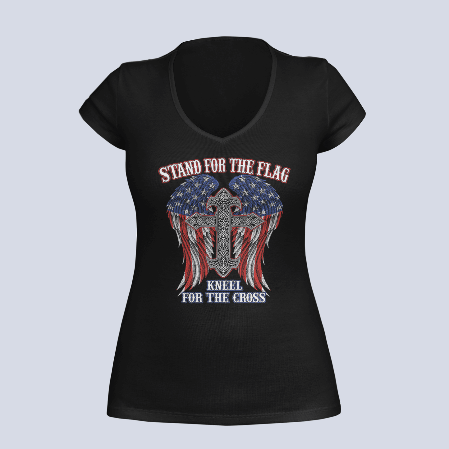 Stand for the Flag Winged Cross - Ladies V-Neck