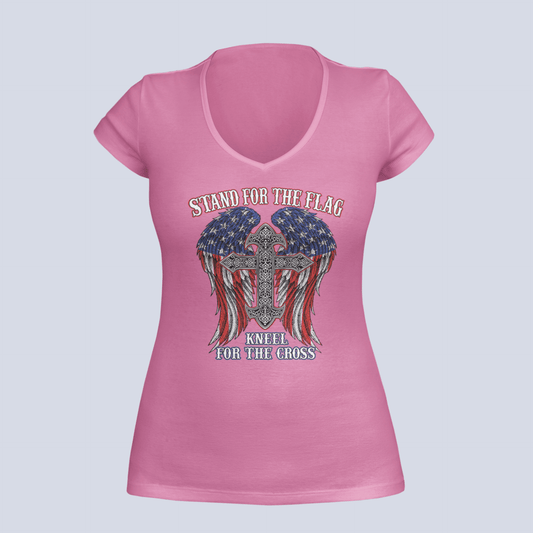 Stand for the Flag Winged Cross - Ladies V-Neck