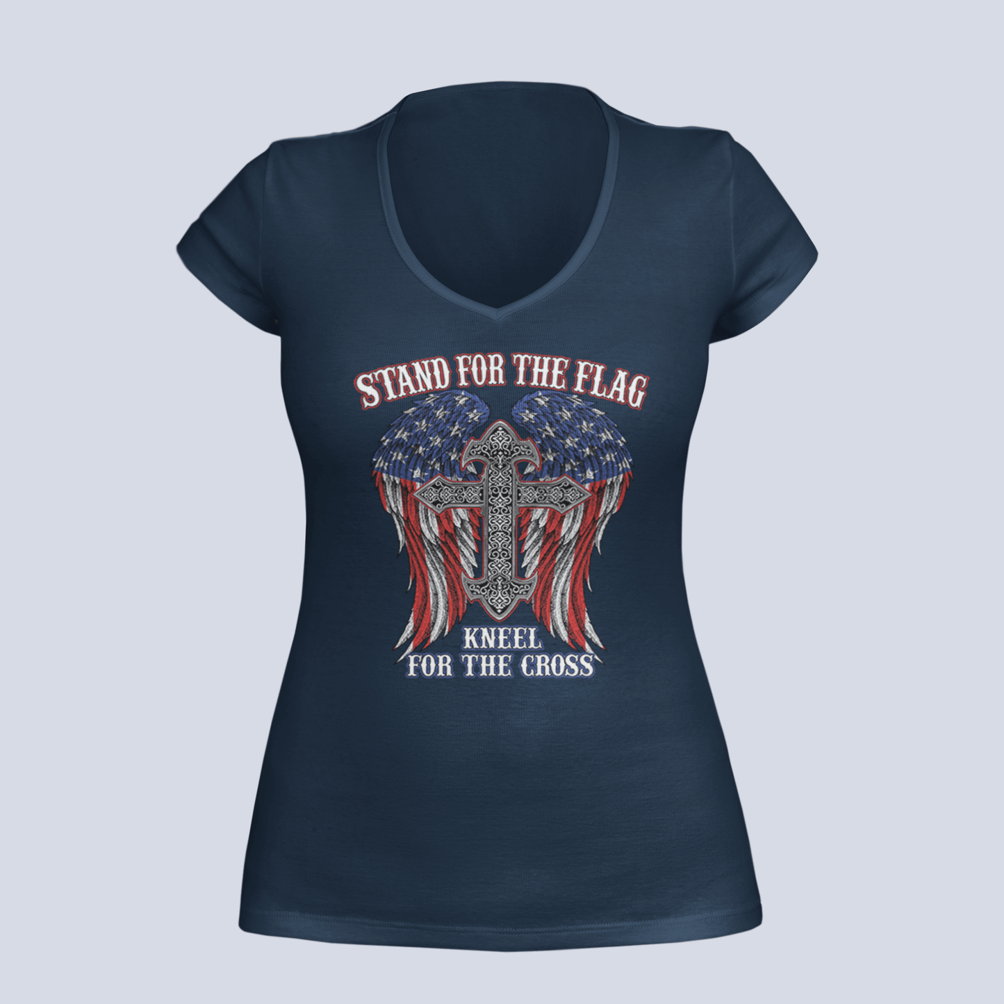 Stand for the Flag Winged Cross - Ladies V-Neck