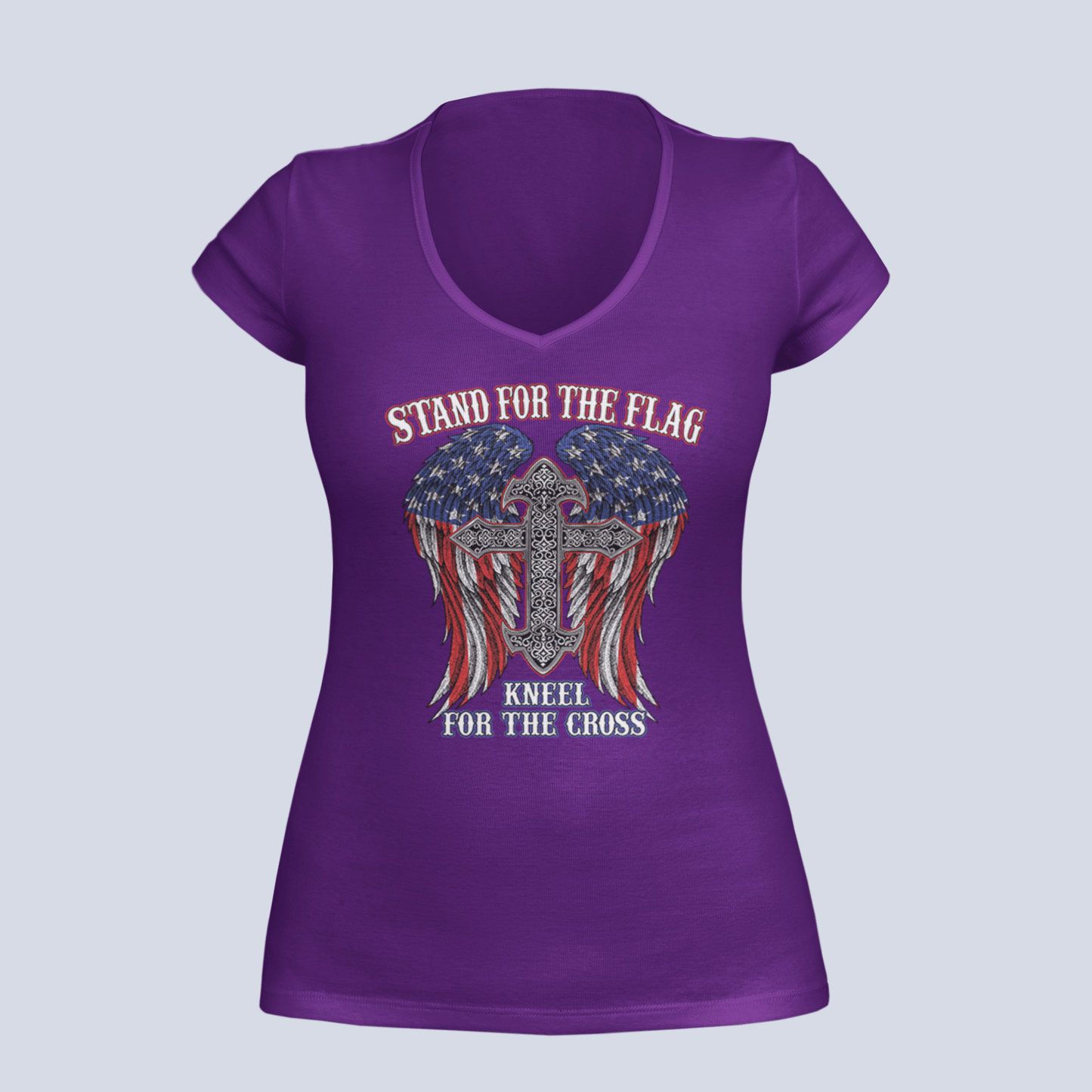 Stand for the Flag Winged Cross - Ladies V-Neck