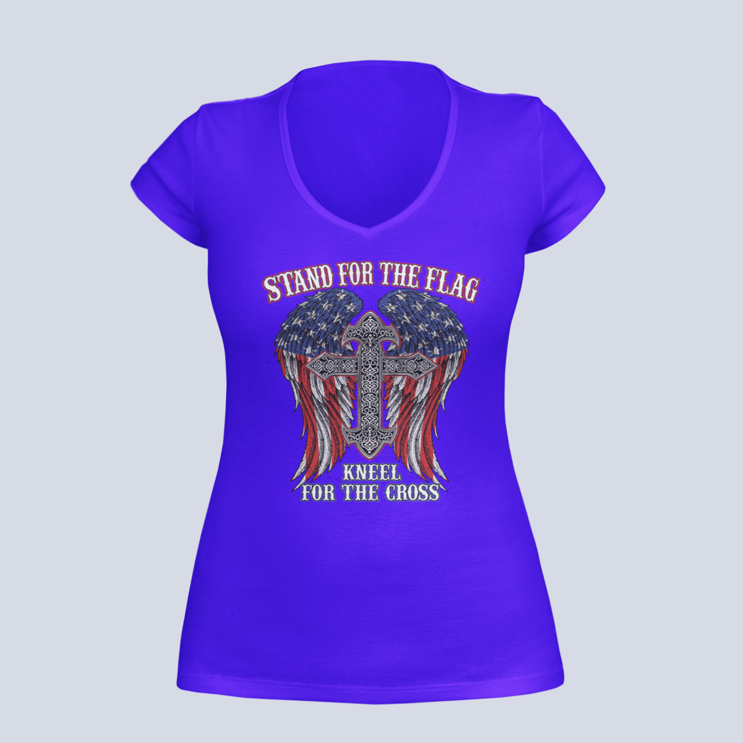 Stand for the Flag Winged Cross - Ladies V-Neck