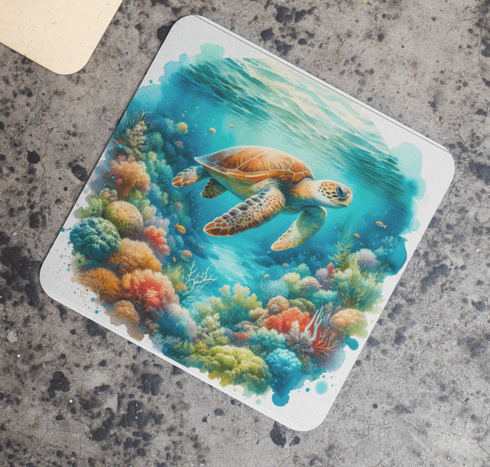 Watercolor Splash Sea Turtle Coasters