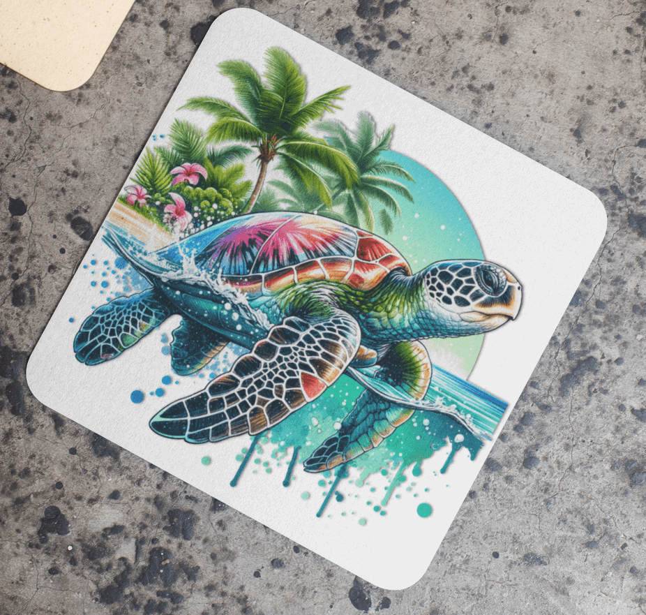 Watercolor Splash Sea Turtle Coasters