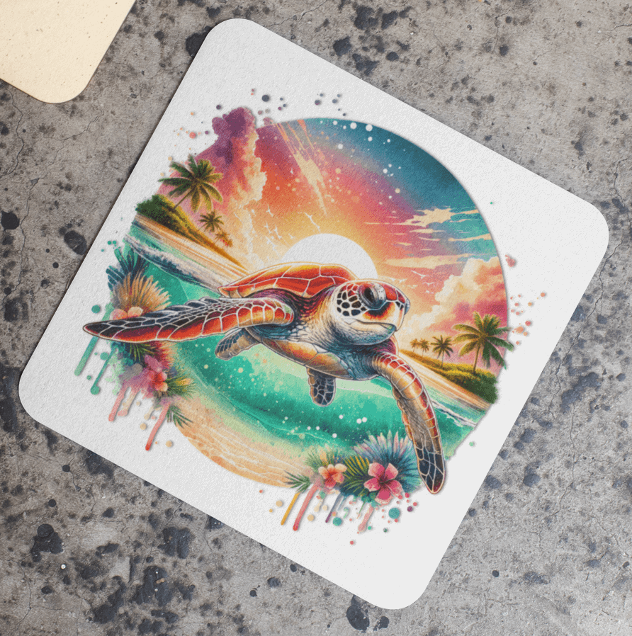 Watercolor Splash Sea Turtle Coasters