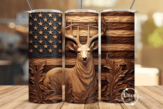 3D Stag and American Flag Tumbler