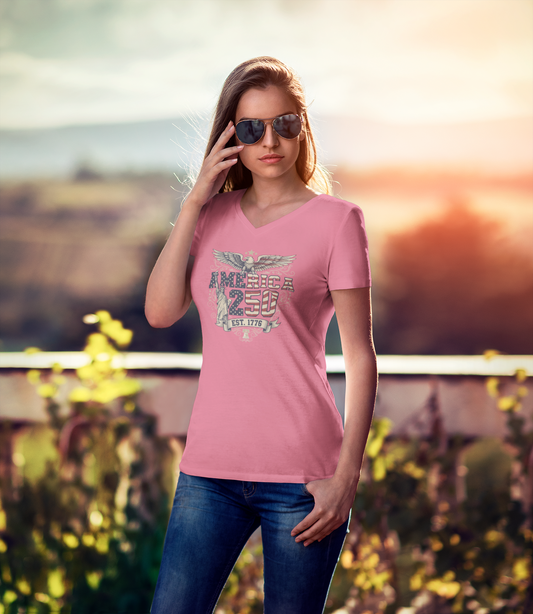 America 250: Born Free, Still Standing Tee - Ladies V-Neck