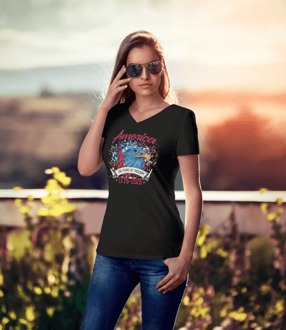 America 250 – 1776–2026 Patriotic Ladies V-Neck