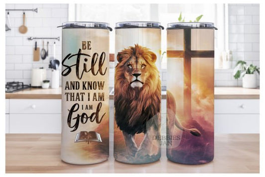 Be Still and Know Lion Cross Design  - 20 Oz Tumbler